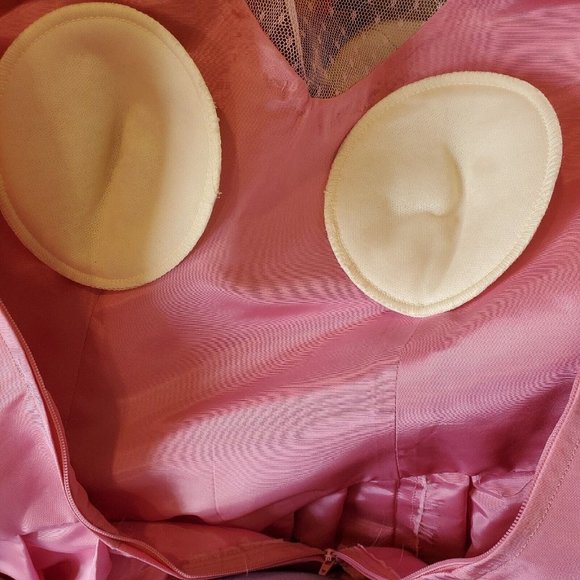 VTG 80s Pink Princess Dress Longsleeve Midi Taffeta Prom Formal Puff Sleeve Sz 4 - Picture 10 of 14